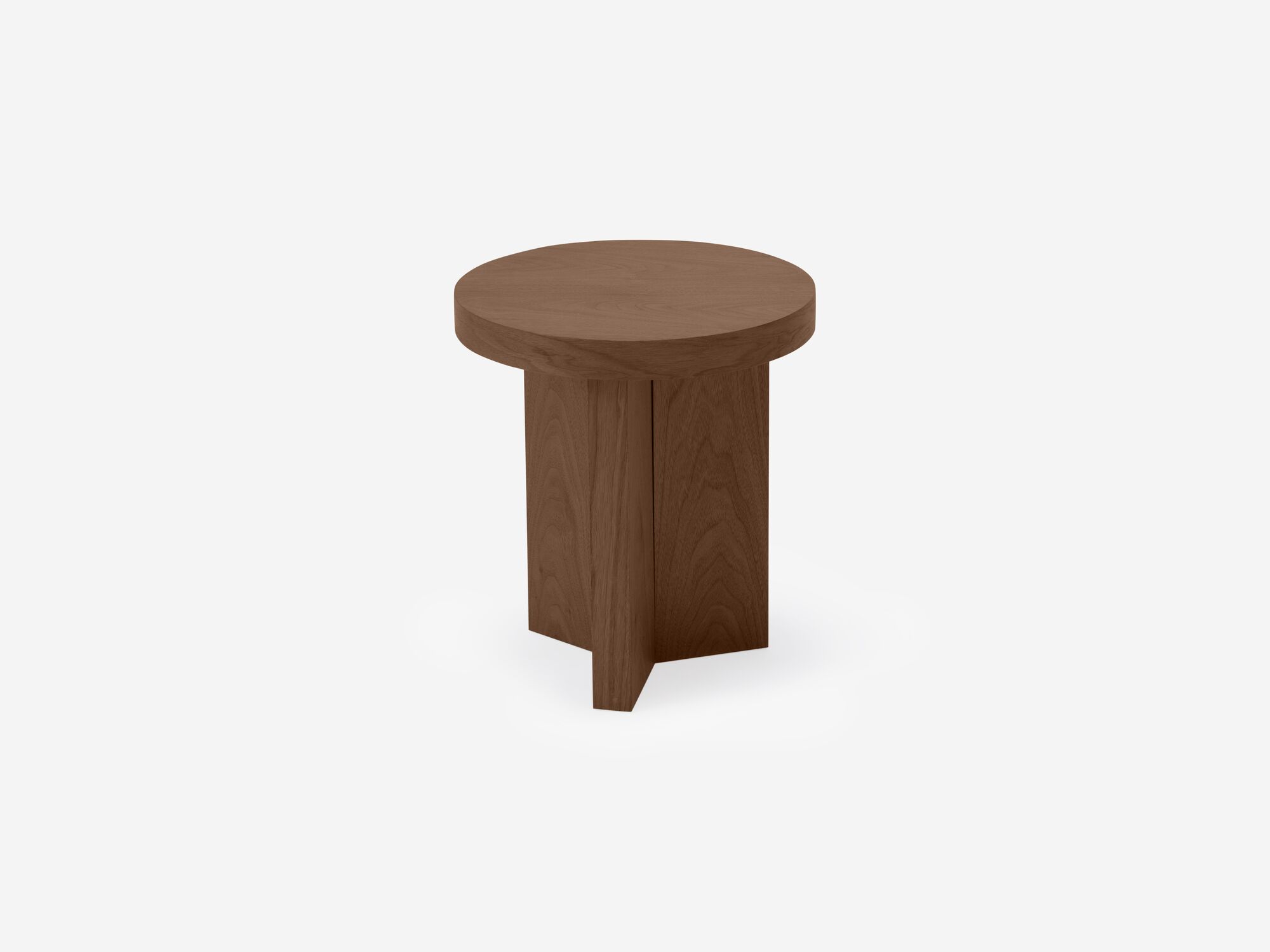 Detail view of small round walnut end table